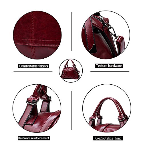 Tisdaini nuevos Bolsos de Las señoras Bolsos Grandes Moda PU Cuero Boston Bolsa Bolso de Hombro Casual para Las Mujeres Vino Tinto