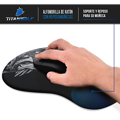 TITANWOLF - Alfombrilla de ratón Grande con cojín de Gel Reposamuñecas - Mousepad - Reposamuñecas ergonómico de Gel - Hidrófugo y Lavable