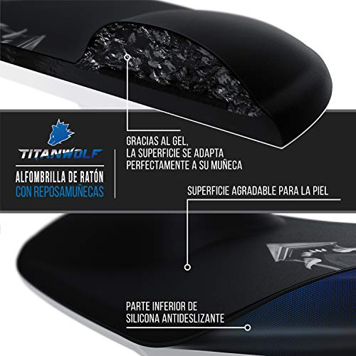 TITANWOLF - Alfombrilla de ratón Grande con cojín de Gel Reposamuñecas - Mousepad - Reposamuñecas ergonómico de Gel - Hidrófugo y Lavable