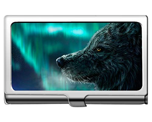 Titular de la tarjeta de visita, reloj lobo animal Titular de la tarjeta de presentación