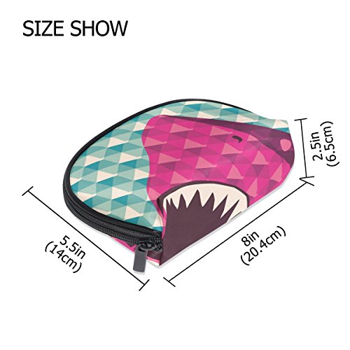 TIZORAX - Bolsa de cosméticos geométrica de tiburón rosa para viajes, práctica bolsa de maquillaje para mujeres y niñas