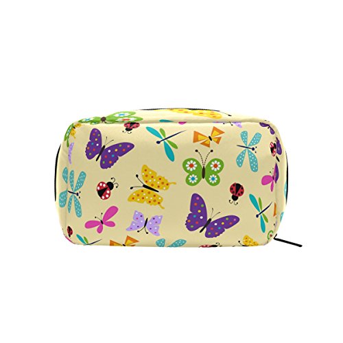 TIZORAX - Bolsa de maquillaje con diseño de mariquita y mariposa, color amarillo