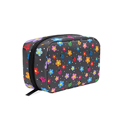 TIZORAX - Bolsa de maquillaje con diseño de mariquitas y flores