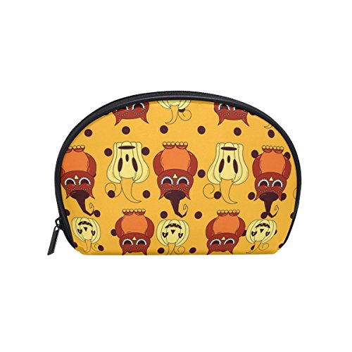 TIZORAX - Bolsa de maquillaje para Halloween, calabazas y búhos, bolsa de viaje, organizador práctico para maquillaje, para mujeres y niñas