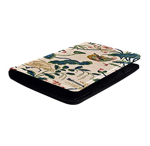 TIZORAX - Funda de piel para pasaporte, diseño de pájaro en estanque de loto