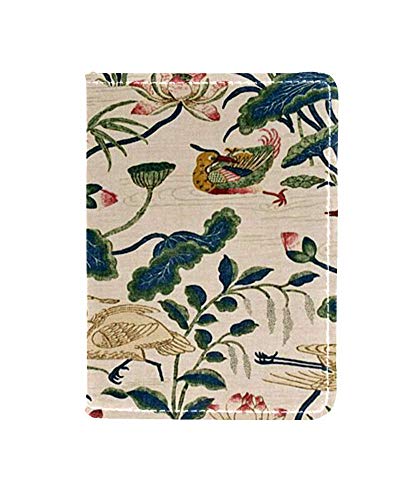 TIZORAX - Funda de piel para pasaporte, diseño de pájaro en estanque de loto