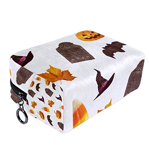 TIZORAX Happy_Bolsa de maquillaje para Halloween, bolsa de aseo para mujeres, cosméticos, bolsa de mano con cierre
