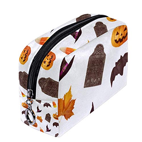 TIZORAX Happy_Bolsa de maquillaje para Halloween, bolsa de aseo para mujeres, cosméticos, bolsa de mano con cierre