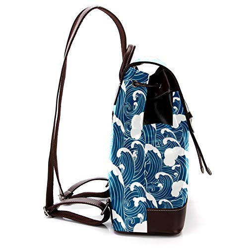 TIZORAX - Mochila de piel sintética de color azul marino de la onda del mar, bolso de viaje para mujeres y niñas