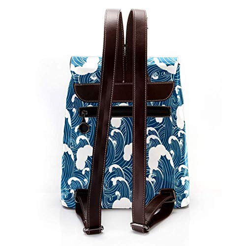 TIZORAX - Mochila de piel sintética de color azul marino de la onda del mar, bolso de viaje para mujeres y niñas