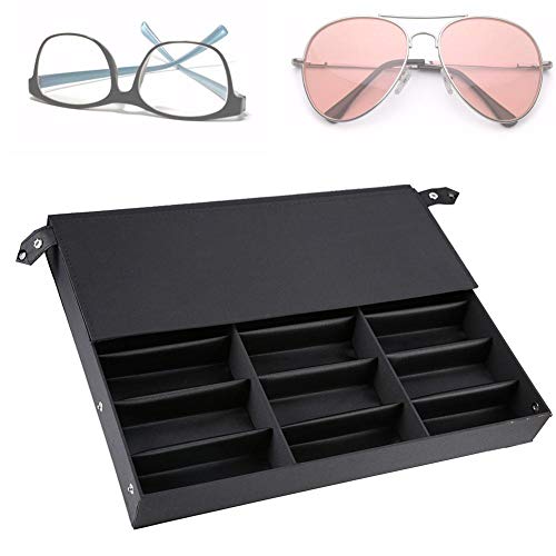 TMISHION - Vitrina para gafas de sol – Caja de almacenamiento con 18 ranuras para gafas de lectura, joyas, relojes, vitrina, organizador de joyas, soporte portátil para tienda
