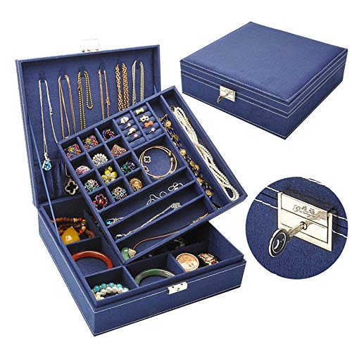 TnSok Joyería Caja del Organizador del Recorrido y Almacenamiento Caso Bandejas for Anillos Pendiente Collares Regalo Acabado de Joyas (Color : Blue, Size : 26X26X9CM)