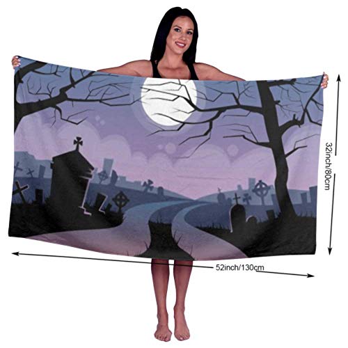 Toalla de playa de microfibra, River Halloween Moon Cemetery Banner Toallas de baño de cementerio Toallas de viaje ligeras de secado rápido Toallas de baño de playa ultra absorbentes Toallas de mano