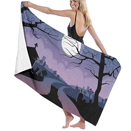 Toalla de playa de microfibra, River Halloween Moon Cemetery Banner Toallas de baño de cementerio Toallas de viaje ligeras de secado rápido Toallas de baño de playa ultra absorbentes Toallas de mano