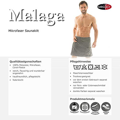 Toalla para sauna Celinatex para hombre con diseño de forro polar, con cierre de velcro, una bolsa, más fácil de falda escocesa, Málaga, confortable, suave, muy cómodo de usar y cómodo de llevar de toalla, poliéster, antracita, small/medium