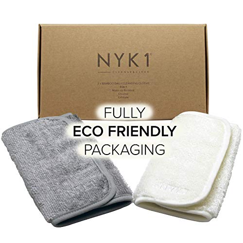 Toallitas Desmaquillantes de Bambú, Pack de 2 - NYK1 Paño Exfoliante Desmaquillante Facial, Desma-quillante Ojos Lavable – Paños/Discos Desmaquillantes Reutilizables Ecológicos – Piel Sensible