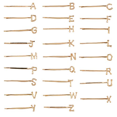 TODEROY 26 piezas DIY letras inglesas horquillas de cristal nombre clip de palabra horquillas decorativas para el pelo para mujeres y niñas (dorado)