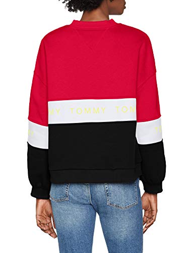 Tommy Hilfiger Colorblock sudadera, Negro (Tommy Black/Multi 902), Large para Mujer