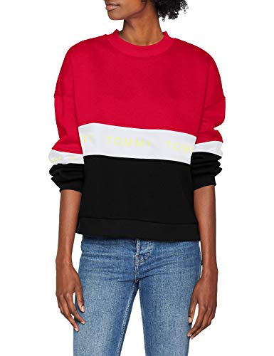 Tommy Hilfiger Colorblock sudadera, Negro (Tommy Black/Multi 902), Large para Mujer