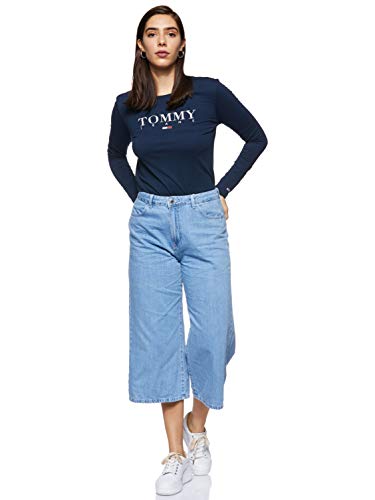 Tommy Hilfiger Tjw Essential Logo Longsleeve Camisa Manga Larga, Azul (Blue Cbk), 32 (Talla del Fabricante: XX-Small) para Mujer