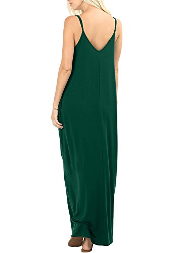 Tomwell Mujer Vestido Verano 2018 Sin Mangas Cuello V Casual Vestido de Playa con Bolsillo Maxi T-shirt Vestido Verde ES 38