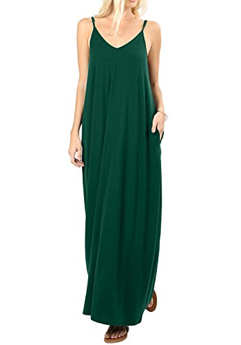 Tomwell Mujer Vestido Verano 2018 Sin Mangas Cuello V Casual Vestido de Playa con Bolsillo Maxi T-shirt Vestido Verde ES 38