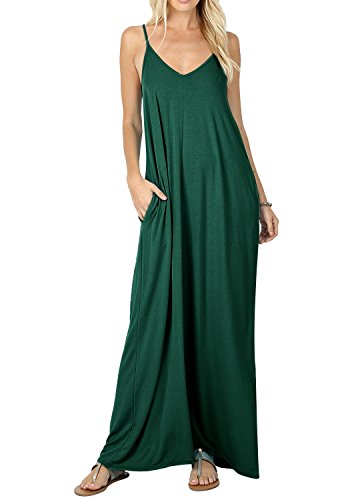 Tomwell Mujer Vestido Verano 2018 Sin Mangas Cuello V Casual Vestido de Playa con Bolsillo Maxi T-shirt Vestido Verde ES 38