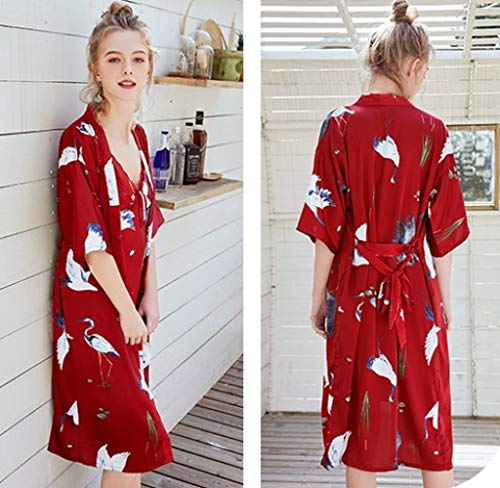 TONGS Bata de Noche Soltero Sra. Seda Pijama Boda Maquillaje Vestido Hada Grua Cárdigan Novia Vestido Casa Servicio Delgado Y Respirable/Vino rojo/XL