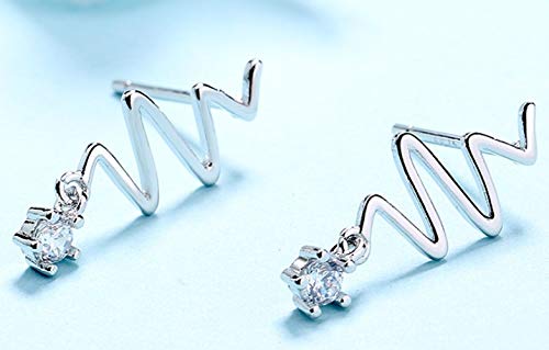 TONGS Pendientes Pendientes de la Personalidad Salvaje Frecuencia Creativa de Onda Del Rayo de Corazón Aretes de Plata de Ley 925 Buen Trabajo / S925 / 15x8mm