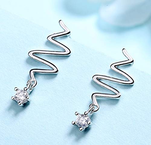 TONGS Pendientes Pendientes de la Personalidad Salvaje Frecuencia Creativa de Onda Del Rayo de Corazón Aretes de Plata de Ley 925 Buen Trabajo / S925 / 15x8mm