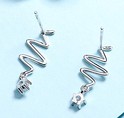 TONGS Pendientes Pendientes de la Personalidad Salvaje Frecuencia Creativa de Onda Del Rayo de Corazón Aretes de Plata de Ley 925 Buen Trabajo / S925 / 15x8mm