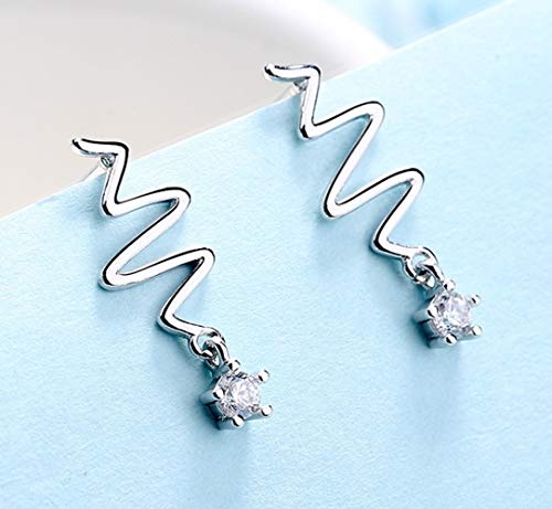 TONGS Pendientes Pendientes de la Personalidad Salvaje Frecuencia Creativa de Onda Del Rayo de Corazón Aretes de Plata de Ley 925 Buen Trabajo / S925 / 15x8mm