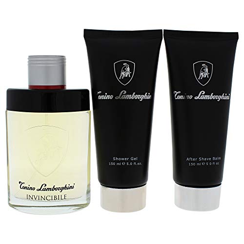 Tonino Lamborghini Invincibile • Brand New • SET DE REGALO en carpeta-portafolio para Hombres: Agua de tocador 125 ml (4.2 fl.oz.) + Gel para la ducha 150 ml + Bálsamo después de afeitarse 150 ml
