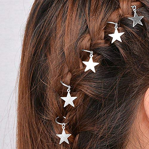 TOOGOO 10Pcs Ni？a Linda Plata Brillante Y Oro Estrella Anillo de Pelo Trenzado Pinza de Pelo Metal Brazalete Pelo Accesorio Decorativo (Estrellas de Plata Y Oro)