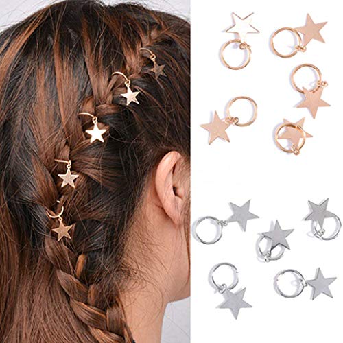 TOOGOO 10Pcs Ni？a Linda Plata Brillante Y Oro Estrella Anillo de Pelo Trenzado Pinza de Pelo Metal Brazalete Pelo Accesorio Decorativo (Estrellas de Plata Y Oro)