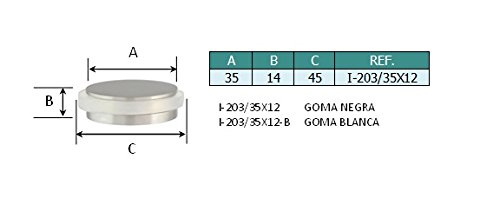 Tope De Puerta Autoadhesivo,De Diseño, Acero Inoxidable,Medidas 35x12, Goma Blanca, Evi Herrajes, I-203/35x12B