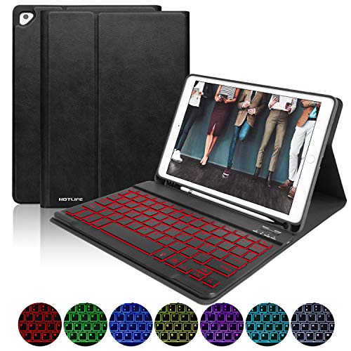 TOPLIFE Funda Teclado iPad 9.7, Funda iPad con Teclado 7 Colores Retroiluminado Español y Teclado Bluetooth Inalámbrico Incorporado para iPad 2018(6th Gen)/iPad 2017/iPad Pro 9.7/iPad Air 2/1 (Negro)