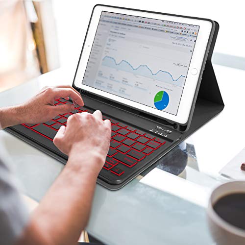 TOPLIFE Funda Teclado iPad 9.7, Funda iPad con Teclado 7 Colores Retroiluminado Español y Teclado Bluetooth Inalámbrico Incorporado para iPad 2018(6th Gen)/iPad 2017/iPad Pro 9.7/iPad Air 2/1 (Negro)