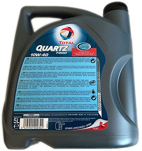Total Quartz 7000 10W40 5 litros. Lubricante sintético desarrollado para Todo Tipo de Motores Gasolina o Diesel de vehículo Ligero en Todos los Tipos de conducción.