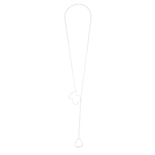 TOUS Collar cadena Mujer con colgantes siluetas de Plata, Largo 84 cm, Siluetas 4,2-1,65 cm