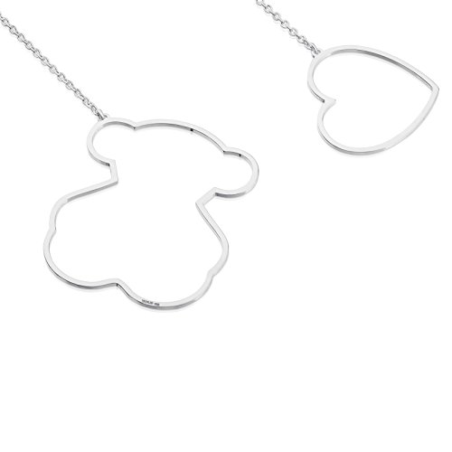 TOUS Collar cadena Mujer con colgantes siluetas de Plata, Largo 84 cm, Siluetas 4,2-1,65 cm