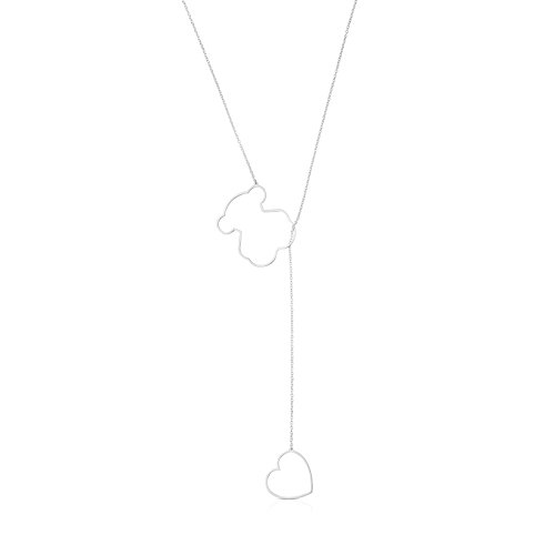 TOUS Collar cadena Mujer con colgantes siluetas de Plata, Largo 84 cm, Siluetas 4,2-1,65 cm