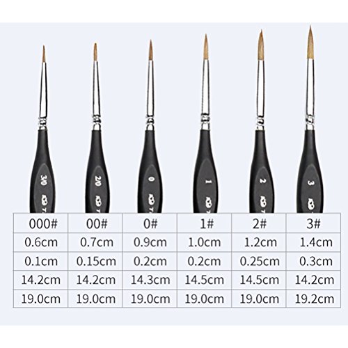 TOYMYTOY 6pcs pinceles de pelo de la comadreja detalle fino conjunto de cepillo de pintura Fine Tip Art pincel de pintura para detallar dibujo de la pintura