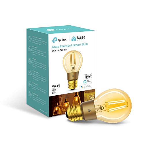 TP-Link KL60 - Bombilla WiFi E27, 5 W, Funciona con Amazon Alexa y Google Home, 450 lúmenes, Regulable, Control Remoto, no Requiere concentrador, Color ámbar, cálido