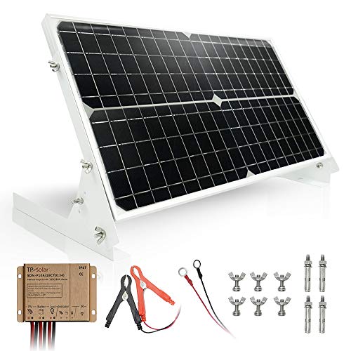 TP-solar Kit de panel solar de 30 W y 12 V, cargador de batería, controlador de carga solar a prueba de agua de 10 A, soporte de bastidor inclinable de montaje ajustable para coche