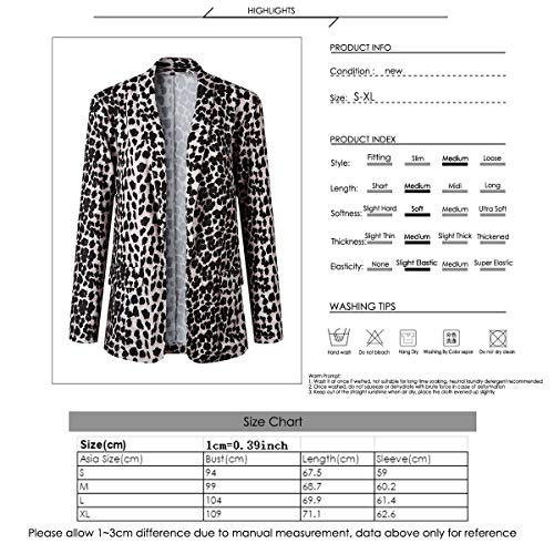Traje de Trabajo de Negocios Atractivo con Manga Larga de Piel de Serpiente para Mujer Escudo Outwear (Color : Leopard Print, Size : S)