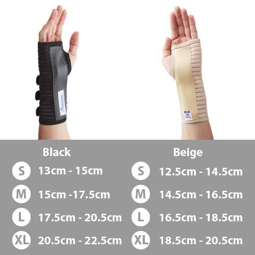 Transpirable Muñequera Elástica Con Férula- Perfecta para curar el síndrome de túnel carpiano, fracturas de muñeca, distensiones de muñeca o lesiones por esfuerzo repetitivo- Negra o beige. (Grande Derecha, Negro)