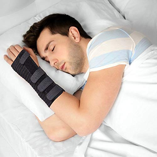 Transpirable Muñequera Elástica Con Férula- Perfecta para curar el síndrome de túnel carpiano, fracturas de muñeca, distensiones de muñeca o lesiones por esfuerzo repetitivo- Negra o beige. (Grande Derecha, Negro)