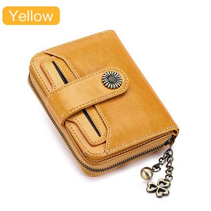 Trend Wallet Mujer Mujer Cartera Billetera Corta Monedero de Calidad Monedero con Botón de Mujer Calidad Hardware de Flores-   Amarillo, a1