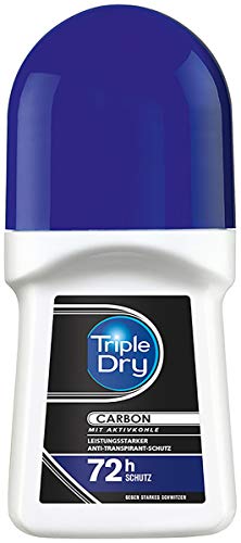 Triple Dry Carbon - Desodorante antitranspirante roll-On de 50 ml para evitar la sudoración intensa, con carbón activo para 72 horas de protección segura, antibacteriana, antitranspirante, 50 ml